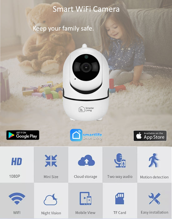 Smart WiFi Camera - 1080p HD Video plus 32GB Memory Card included