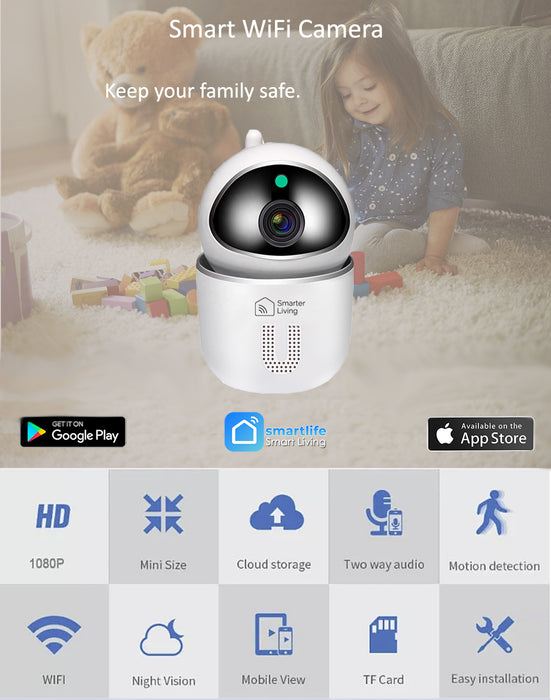 Smart WiFi Camera - 1080p HD Video plus 32GB Memory Card Included